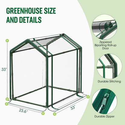 Mini Greenhouse with Zippered Doors & Roll-up Windows, Elevated Bottom Portable Plant Hot House with Durable PVC Cover, Water Resistant, UV Protected for Outdoor Flowers, Vegetables