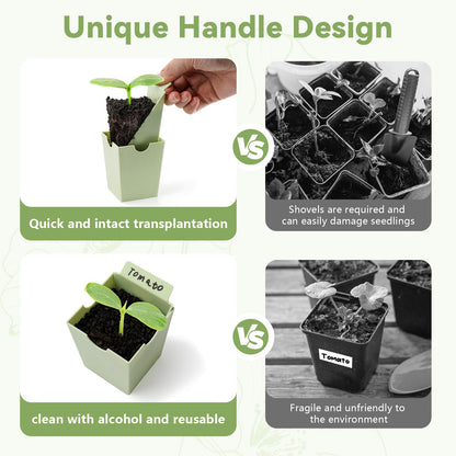 GREENBAZZAR Seed Starter Tray, Dual-Purpose Handles for Transplanting & Labeling, 9 Deep 2.3 in Cells, Extra-Thick Reusable Germination Kit, for Indoor, Outdoor & Greenhouse Use