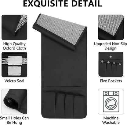 Non-slip Couch Organizer Armchair Caddy, Oxford TV Remote Control Holder Bedside Caddy with 5 Pockets for Key Glasses Phone Magazine Holders.