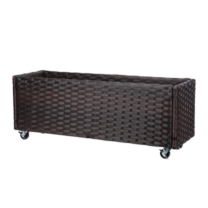 Chonsun Raised Garden Bed with Wheels - Rattan Wicker Elevated Raised Garden Bed Outdoor Raised Planter Box for Vegetables Grass Lawn Yard, 38 x 14.5 x 12 in, Brown