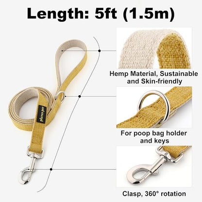 Plutus Pet Cotton Hemp Dog Collar and Leash Set, Adjustable Collar for Small, Medium, and Large Dogs, Heavy Duty and Soft on Skin, Yellow, XS