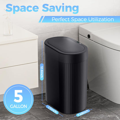 jinligogo 5 Gallon Bathroom Trash Can with Lid, Automatic Motion Sensor Black Trash Can, Touchless Slim Waterproof Garbage Bin for Kitchen, Bedroom, Office, and Bathroom
