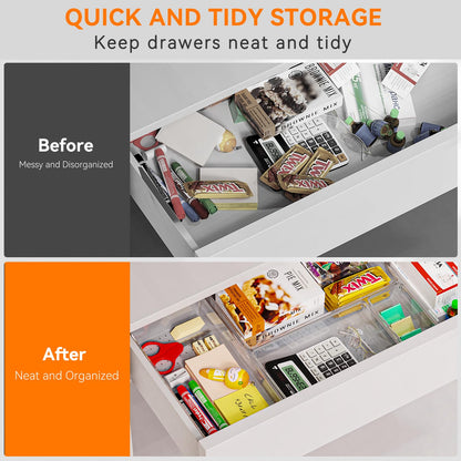 Criusia 21 Pack Large Clear Plastic Drawer Organizer Trays | BPA-Free Acrylic Organizer Bins for Large Kitchen Utensils, Bathroom, Makeup, Jewelries, Office Desk, School Supplies, Perfume