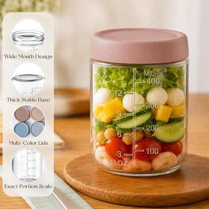 KEMORELA 4-Pack 16oz Overnight Oats Containers with Lids, Wide Mouth Glass Mason Jars with Airtight Lids, Reusable Glass Food Storage Containers for Yogurt, Chia Pudding, Salad, and Pickles