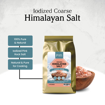 Pacific Pelican Iodized Himalayan Pink Salt | Coarse Grain, Unrefined, Pure Rock Salt | 2 Pounds | 100% Natural & Organic for Cooking, Seasoning & Wellness