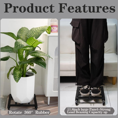 Goooxim Heavy Duty Plant Caddy with Wheels 12Inch - 200lb Weight Capacity - Steel Rolling Plant Stand for Indoor and Outdoor Use - Lockable Wheels - Black