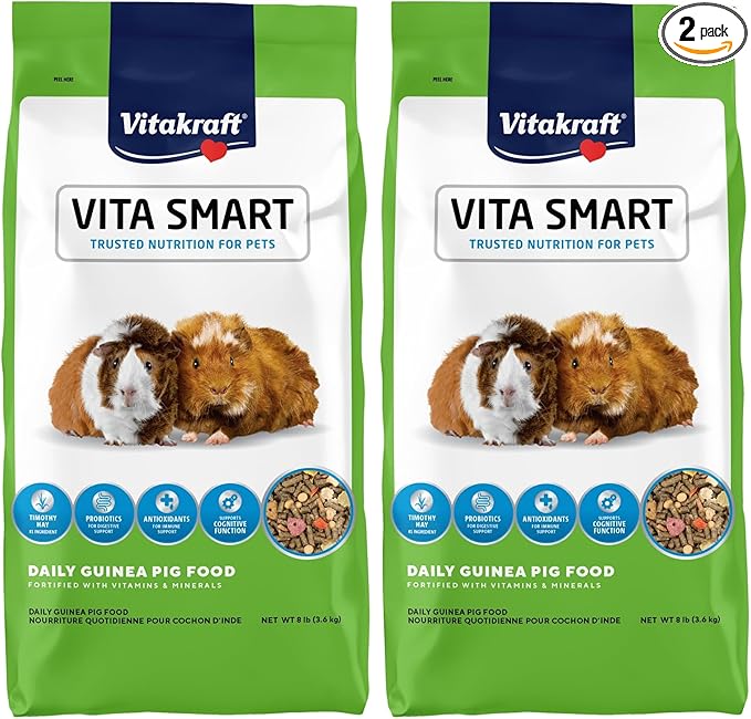 Vitakraft Vita Smart Guinea Pig Food - Complete Nutrition - Premium Fortified Blend with Timothy Hay for Guinea Pigs,8 Pound,(Pack of 2)