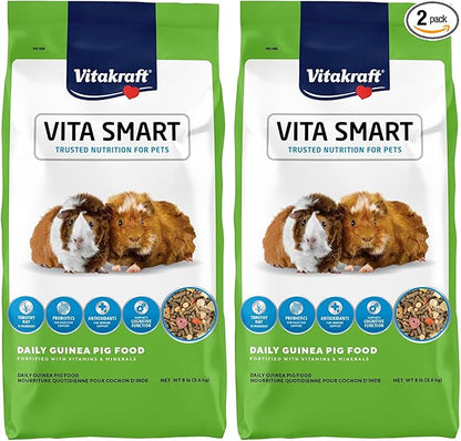 Vitakraft Vita Smart Guinea Pig Food - Complete Nutrition - Premium Fortified Blend with Timothy Hay for Guinea Pigs,8 Pound,(Pack of 2)