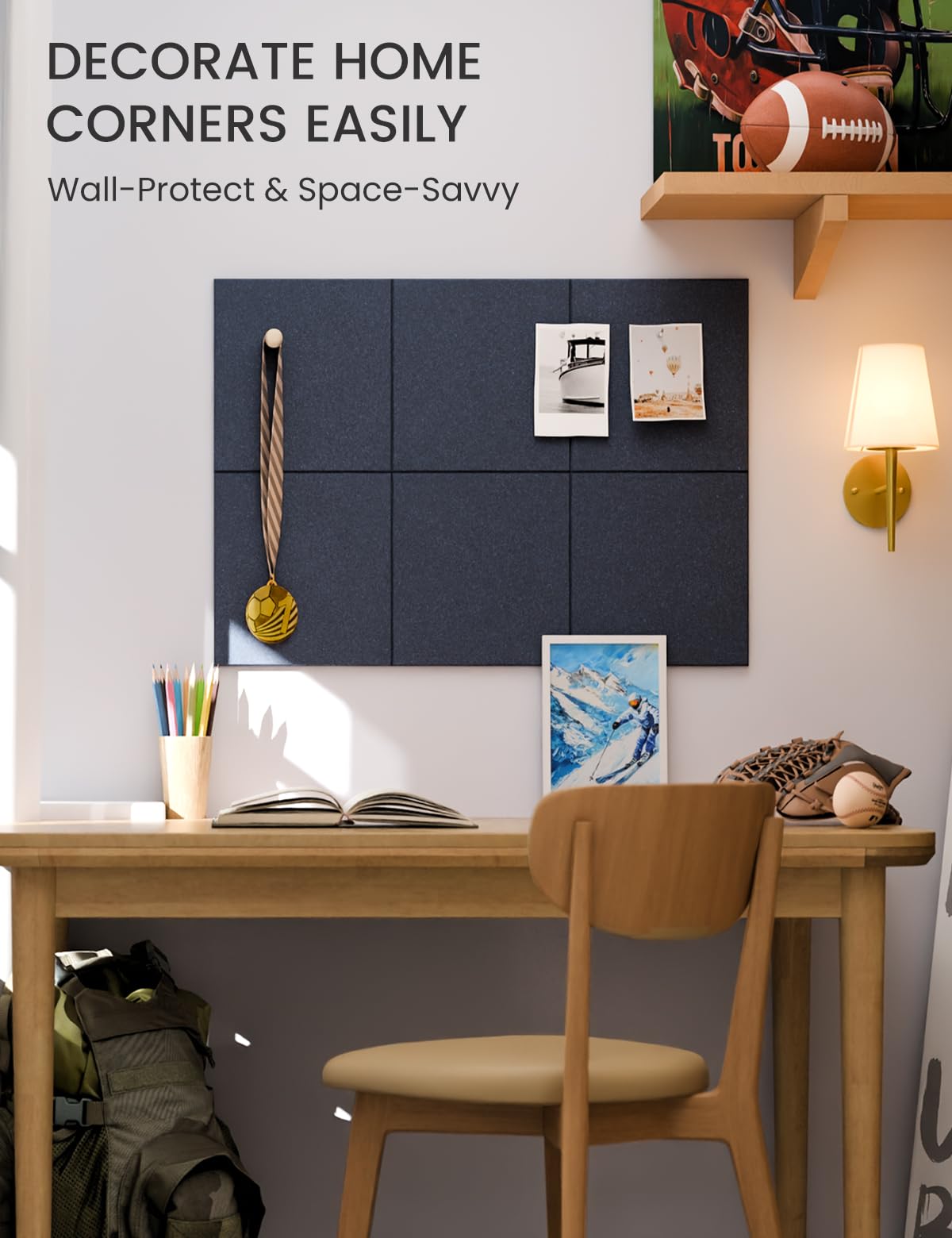 Felt Bulletin Board Tiles -28"x18" Cork Board Alternative for Office Decor, Push Pin Board Wall Organizer 6-Pack - Navy Blue