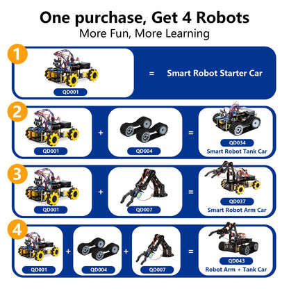 Robotics for Kids Ages 12-16, ACEBOTT 4 in 1 Smart Robot Arm with 5DOF + Tank Car, STEM Toys Coding Kit Compatible with Arduino & Scratch, App & Remote Control, for Kids & Teens