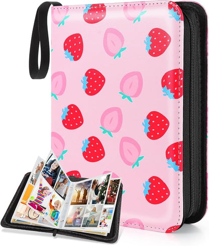 CLOKORIA Card Binder for Girls Gifts,440 Cards Collectible Trading Card Holder Case with 55 Sleeves, 4 Pocket for TCG Game Cards Collection Sports Trading Cards Collector Album (Strawberry Peach)