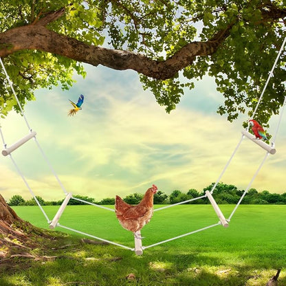 2 PCS Chicken Swing Set for Coops - Large Soft Rope Ladder & Wooden Perch Ladder, Boredom Buster Toys for Hens, Parrots, Poultry Accessories