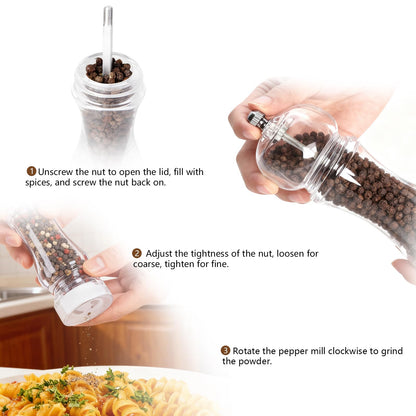 LHS Salt and Pepper Grinder Set, Manual Pepper Mills, 2Pcs Salt Grinder Peppercorn Grinders with Adjustable Coarseness-Clear