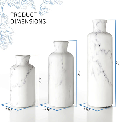 Creative Scents White Marble Look Vases Home Decor - Vase Set of 3 - Perfect for Holding Pampas Grass, Dried/Fresh Flowers, Vases for Your Kitchen, Bedroom, Office, Living/Dining Room, or Shelf Decor