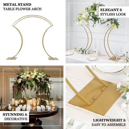 Efavormart 38" Gold Metal Floral Arch Frame Wedding Table Centerpiece Stand With Curvy Design, Large Table Display Or Aisle Prop