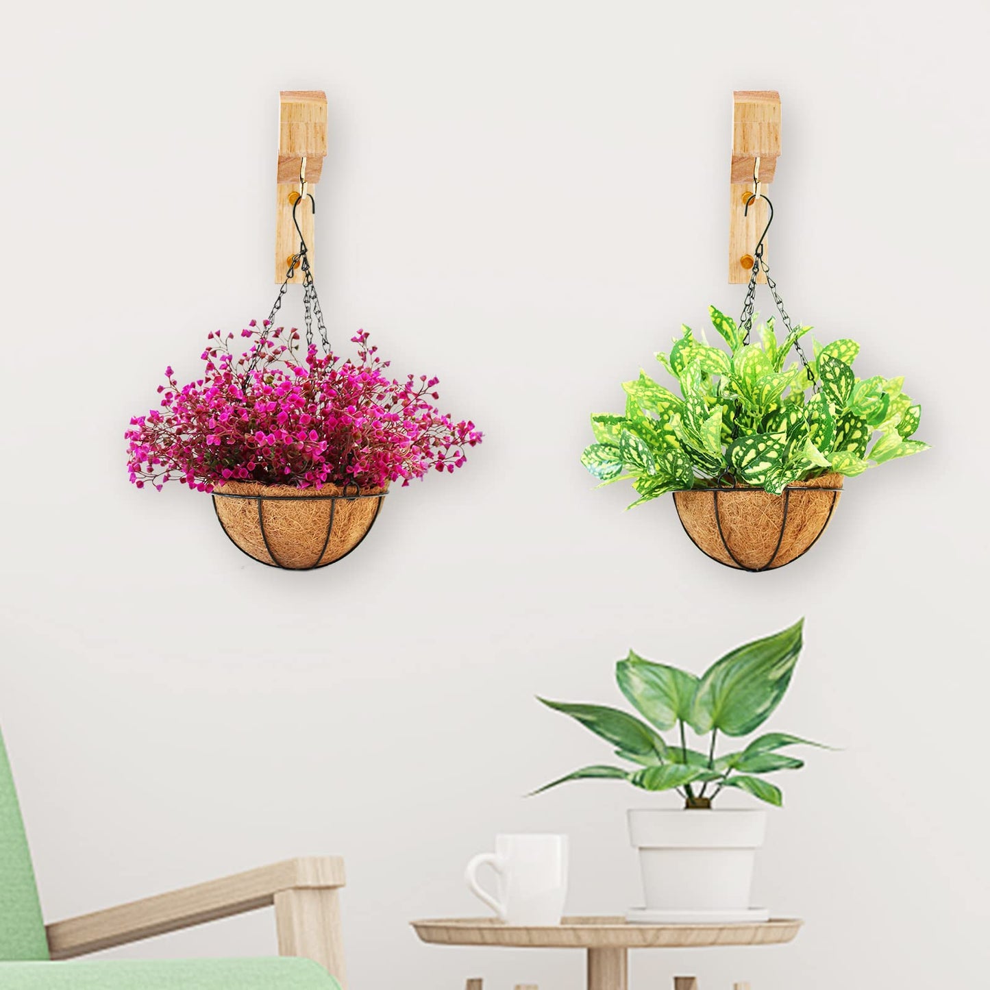 DSJIFGEW 7-Inch Wooden 7-Shaped Wall Hook Plant Hanger – Ideal for Indoor/Outdoor Bird Feeders, Flower Baskets, and Wind Chimes