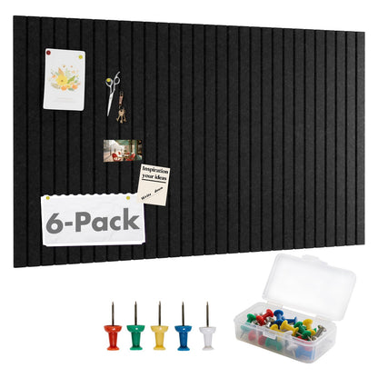 Cork Board Tiles for Wall with Push Pins, Removable 36" x 24" Slat Bulletin Board Sets, Adhesive Pin Board | Magrowill 6 Packs Felt Panels for Interior Wall Decor