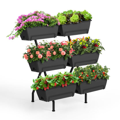 Raised Garden Beds with 6 Garden Planter Boxes Indoor Outdoor Vertical Raised Bed for Gardening Standing Planter Box with Legs, 3 Tier Elevated Herbs Flowers Garden Planter for Patio, Balcony, Gray