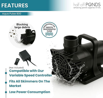 HALF OFF PONDS Submersible Water Pump, 800 GPH Pond Pump with 33FT Power Cord and 13FT Max Head, 82W Ultra Quiet Energy Efficient Pump for Koi Pond, Fountain, Waterfall, Water Garden, Skimmer