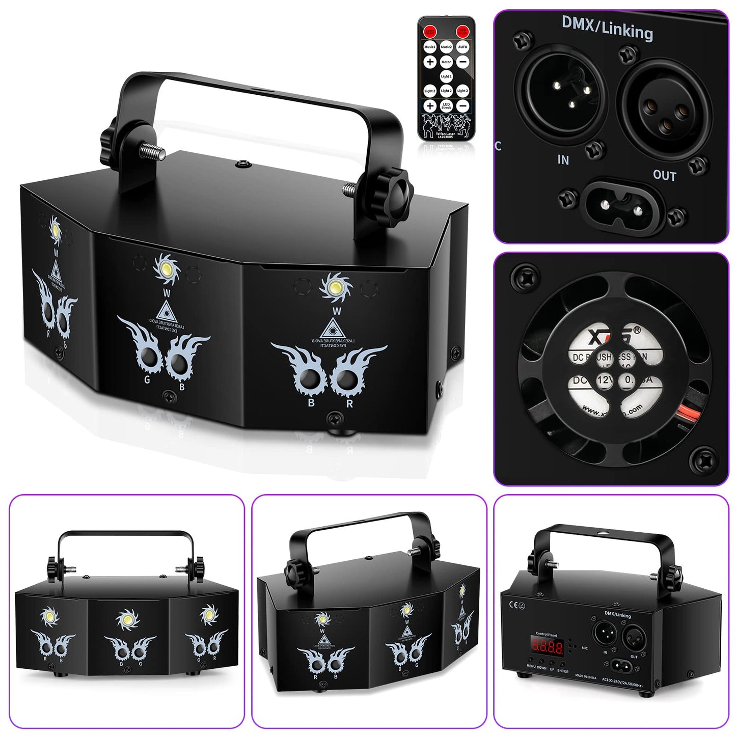 U`King Party Lights DJ Disco Light,9 Lens Stage Lighting Support DMX512 and Sound Activated with Remote Control Laser Lights for Parties Birthday Wedding Karaoke Bar KTV Club Stage Live Show