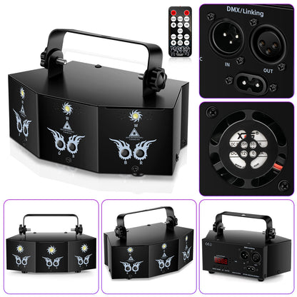 U`King Party Lights DJ Disco Light,9 Lens Stage Lighting Support DMX512 and Sound Activated with Remote Control Laser Lights for Parties Birthday Wedding Karaoke Bar KTV Club Stage Live Show