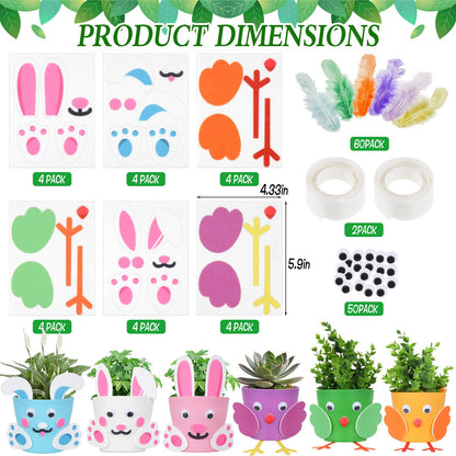 DANHMAO 24 Sets DIY Easter Flower Pots Crafts Bunny Little Chick Lamb Bird Garden Spring Easter Activities Party Decorative Supplies
