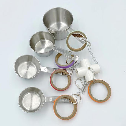 Durable Bird Parrots Pots and Bagel Toys, Pullable Stainless Steel Cup and Cardboard Ring Toys for Amazons Mini Macaws African Greys Cockatoos Eclectus