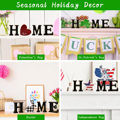 Interchangeable Home Table Signs with 11Pcs Seasonal Icons, Wooden "HOME" Letter Signs Interchangeable Holiday Decorative Table Shelf Centerpiece for Holiday Room Decoration