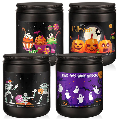 4 Pack 8Oz Halloween Scented Candles for Home Scented Aromatherapy Candles, Soy Wax Autumn Candle Gift Set for Women Men，Home Decoration，Themed Party Decor