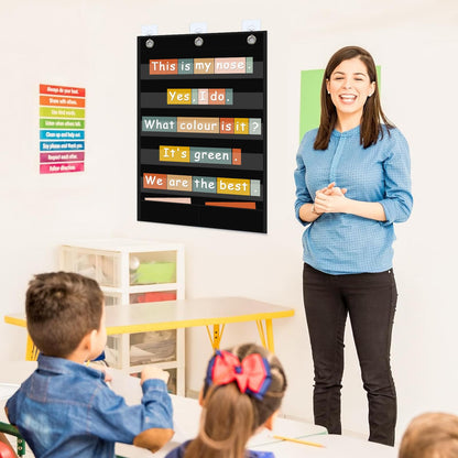 ANCOMEDO 5+1 Pockets Standard Pocket Chart, Clear 5 Pockets Words Chart with Extra Storage Pocket for School Home Office Use,Standard Size:25.2” x 17” Letter Cards, Word Wall and Sentence Strips.