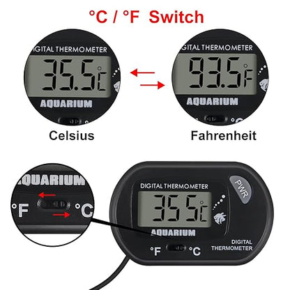 4Pack Aquarium Thermometer, Reptile Fish Tank Thermometer, Digital Thermometer, Terrarium Water Temperature Test, with Large LCD Display