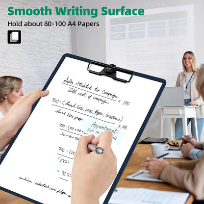 Blue Clipboard with Pen Holder, 2 Pack Plastic Clipboard with Low Profile Metal Clip, Hanging Clip Boards Holds 8.5x11 Inch Papers, Standard A4 Letter Size Clip Boards for Office & School