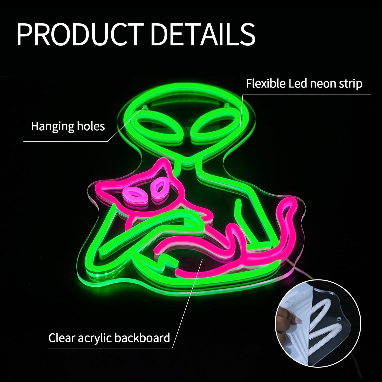 Alien Neon Sign for Wall Decor Dimmable Aliens Cat Led Lights Signs for Bedroom Green Neon Light for Game Room Man Cave Bedroom Party Decoration Gift for Kids Boys