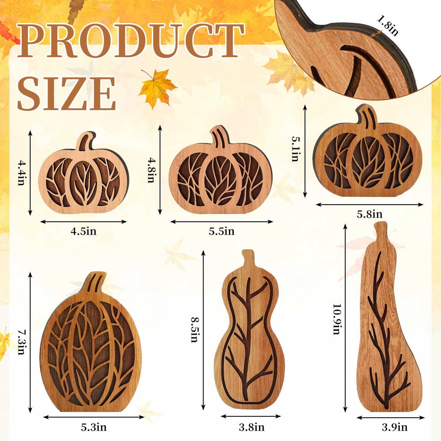 JarThenaAMCS 6 Pcs Fall Pumpkin Wood Table Sign Natural Wood Hollow Carved Pumpkin Rustic Autumn Tabletop Centerpieces for Farmhouse Thanksgiving Home School Office