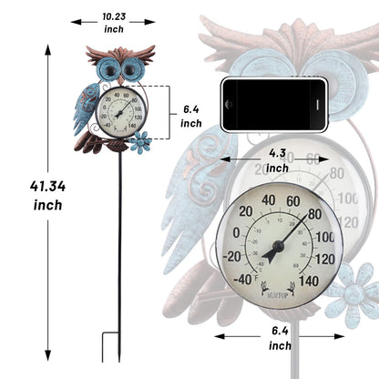 MUMTOP Outdoor Thermometer, 42 Inch Metal Owl Garden Stake Outside Wall Thermometer for Patio, Yard and Garden