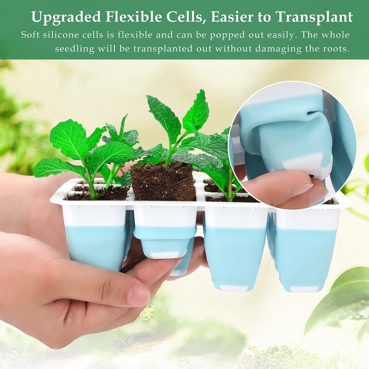 Hanaoyo 5 PCS Reusable Seed Starter Tray, 60 Cells Seed Starter Kit with Flexible Pop-Out Cells, Seedling Starter Trays for Seed Starter, Indoor Greenhouse Seeding Planting Growing