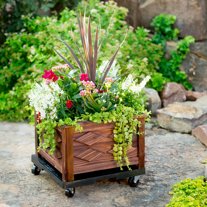 16” Square Rolling Plant Caddy, Heavy Duty Plant Stand with Wheels, Indoor Outdoor Planter Base for Pots, Patio, Deck, Black, Supports 500 lbs