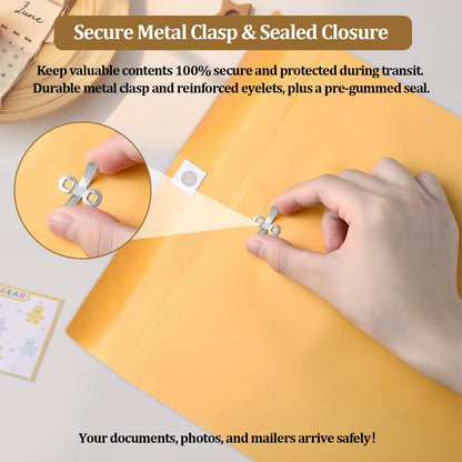 3 Sizes Clasp Envelopes Security Mailing Envelopes with Metal Clasps Kraft Paper Envelopes for Office, School, Home, Shipping Documents, Photos, Mailers (24 Packs)