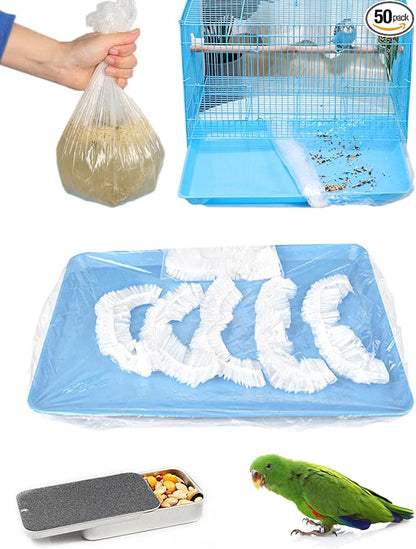 Disposable Bird Cage Liners Clear Plastic Parakeet Cage Liner Bag - 50 Pcs Parrot Cage Tray Liners Universal Film Bird Cage Accessories for Finches Canaries Cockatiels Birdcage