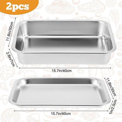 2 Set Stainless Steel Chilled Serving Tray with Compartments 15.7” x 11.8” Ice Chilled Tray Set for Parties Rectangle Veggie Platter Charcuterie Serving Board for Fruit Seafood Appetizer