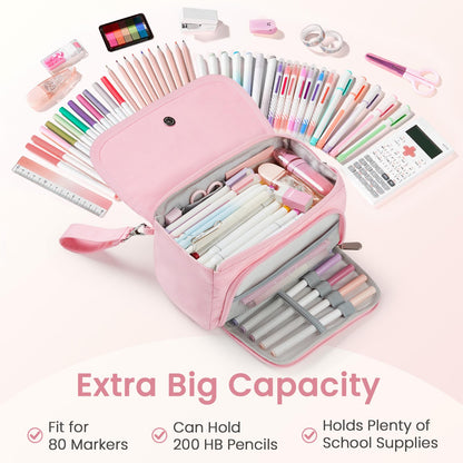 Sooez Super Large Pencil Case, Big Capacity Pencil Bag with 3 Compartments, Holds 100 Pencils, Cute Pencil Pouch with Zipper, Portable Stationery Pen Bag, Aesthetic School Supplies For Girls, Beige