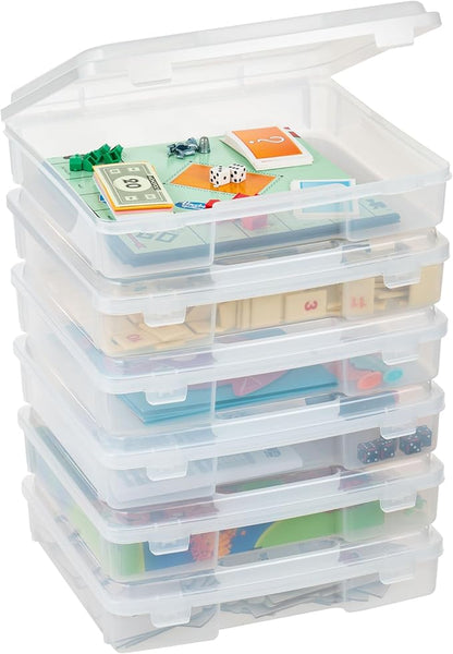 IRIS USA Board Game Storage Containers, 6-Pack |Made in USA| Organizers with Built-In Handle & Snap-Tight Lid for Puzzles, Scrapbook, and Fits 8.5" x 11" or A4 Papers, Thick - Clear