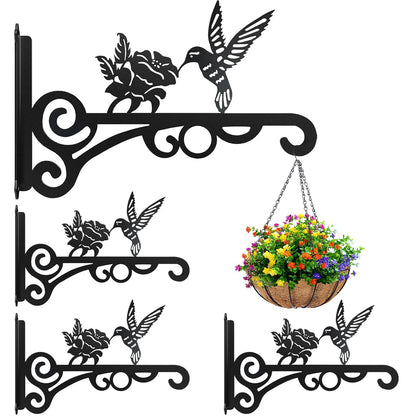 4-Pack 10 Inch Aesthetic Plant Hanger Indoor and Outdoor – Metal Hanging Plant Bracket with Hummingbird Pattern – Heavy Duty Plant Hooks for Hanging Flower Baskets, Bird Feeder, Wind Chime, Lantern