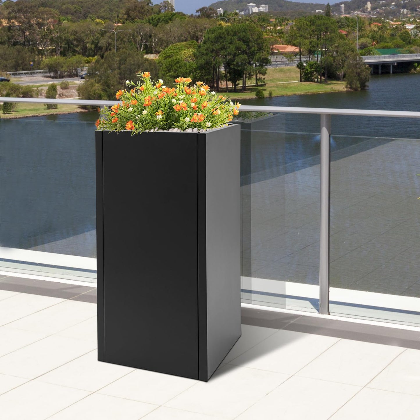 Unnsiapit Steel Planter Box, W14*D14*H30in Metal Decorative Outdoor Planters Flower Pots, Tall Standing Plant Containers for Indoor Garden Patio Porch, Black