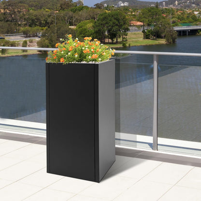 Yellulu Planter Box with Removable Insert Shelf | Rectangular Modern Metal Planter Box|Indoor Outdoor Cube Steel Flower Pot | for Patio, Deck, Yard, Garden (Black, 14" L x14 W x 30" H)