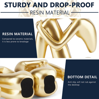 Xmeden Gold Bookends Book Ends, Unique Decorative Girl Thinker Design,Non-Slip Home Office Bookshelf Decor, Modern Book Holder for Shelves, Heavy Duty Resin Book Stopper for Books,1Pair/2Piece