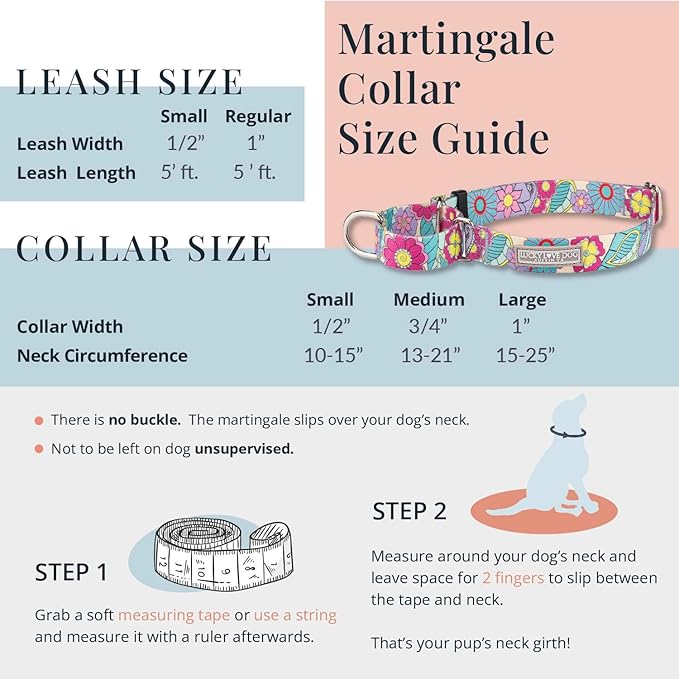 Lucky Love Dog Martingale Dog Collar - Adjustable, No-Slip, Durable, & Soft Webbing Collar for Male and Female Dogs Ideal for Training & Walking - Molly, Small