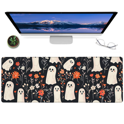 ainori Cute Ghost and Floral Mouse Pad – 12x31.5in Non-Slip Rubber Desk Mat with Halloween Design – Large Extended Mousepad for Office, Home, and Gaming – Deskmat Gifts for Halloween Lovers Decor