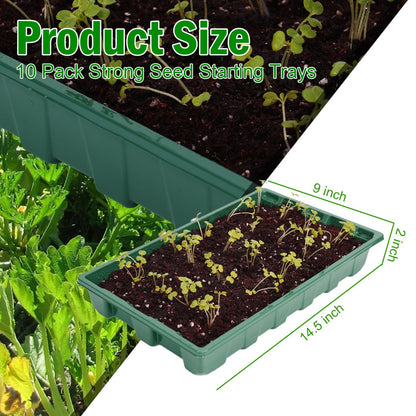 YoleShy 10 Pack Seed Starter Tray Reusable Plastic Plant Seedling Starter Trays Thickened Sturdy Durable for Germination Growing Microgreens Planting Propagation, Without Drain Holes, 14.5"x9", Green