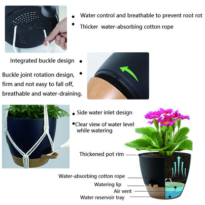 BLEAFLUV Hanging Planters with Macrame Plant Hangers for Indoor Outdoor Plants, 3 Set Hanging Baskets Flower Pots Holders 35''/27''/21'', Self-Watering Pots 7''/6''/5.5'', Boho Home Decor, Black